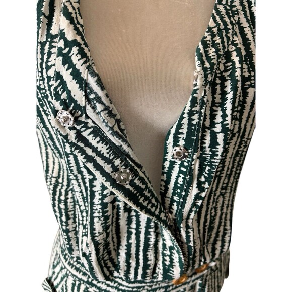 Anthropologie ETT TWA Sleeveless Romper Women's Size 0 Green & White Pockets - Picture 6 of 16